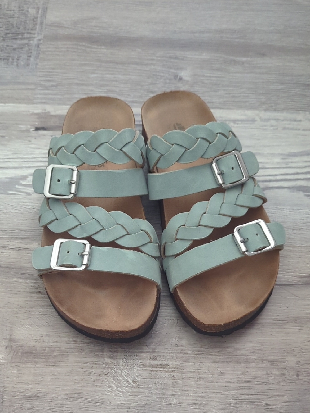 Cliffs by WHITE MOUNTAIN Triple-Strap Braided Slide Sandals - Sage Green